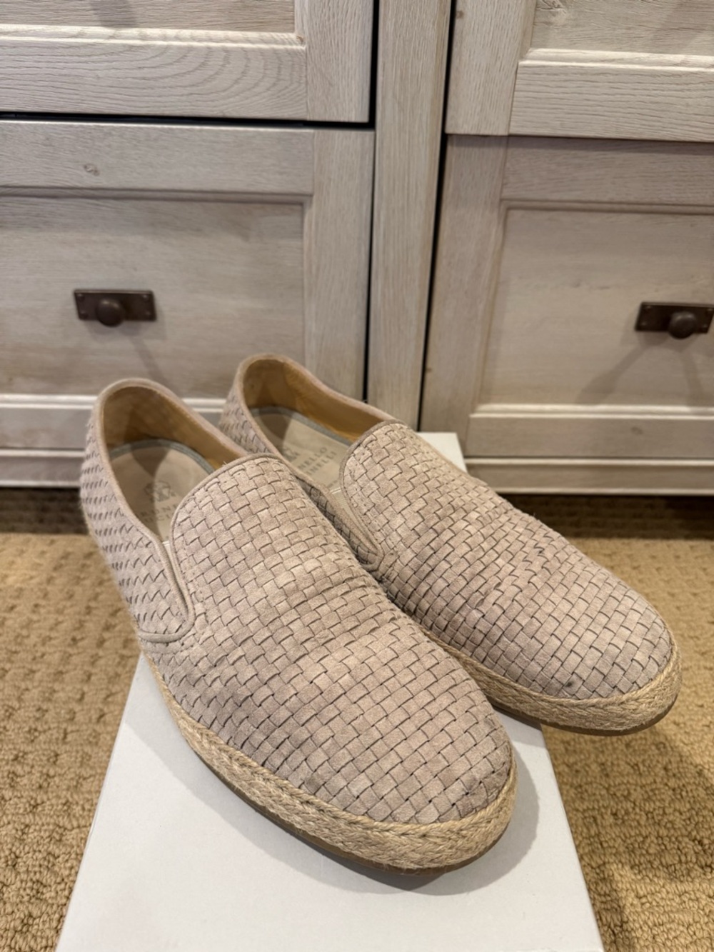 Brunello Cucinelli Woven Slip-On Espadrille Loafers in Light Beige